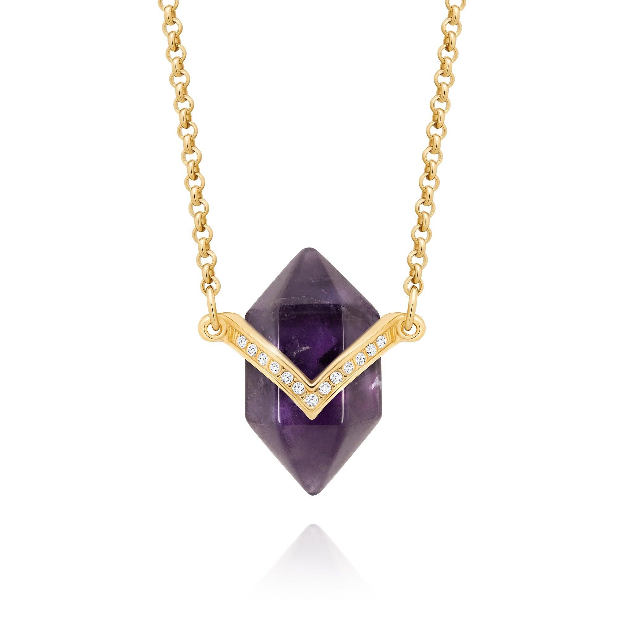 Gold plated VICTORY necklace amethyst