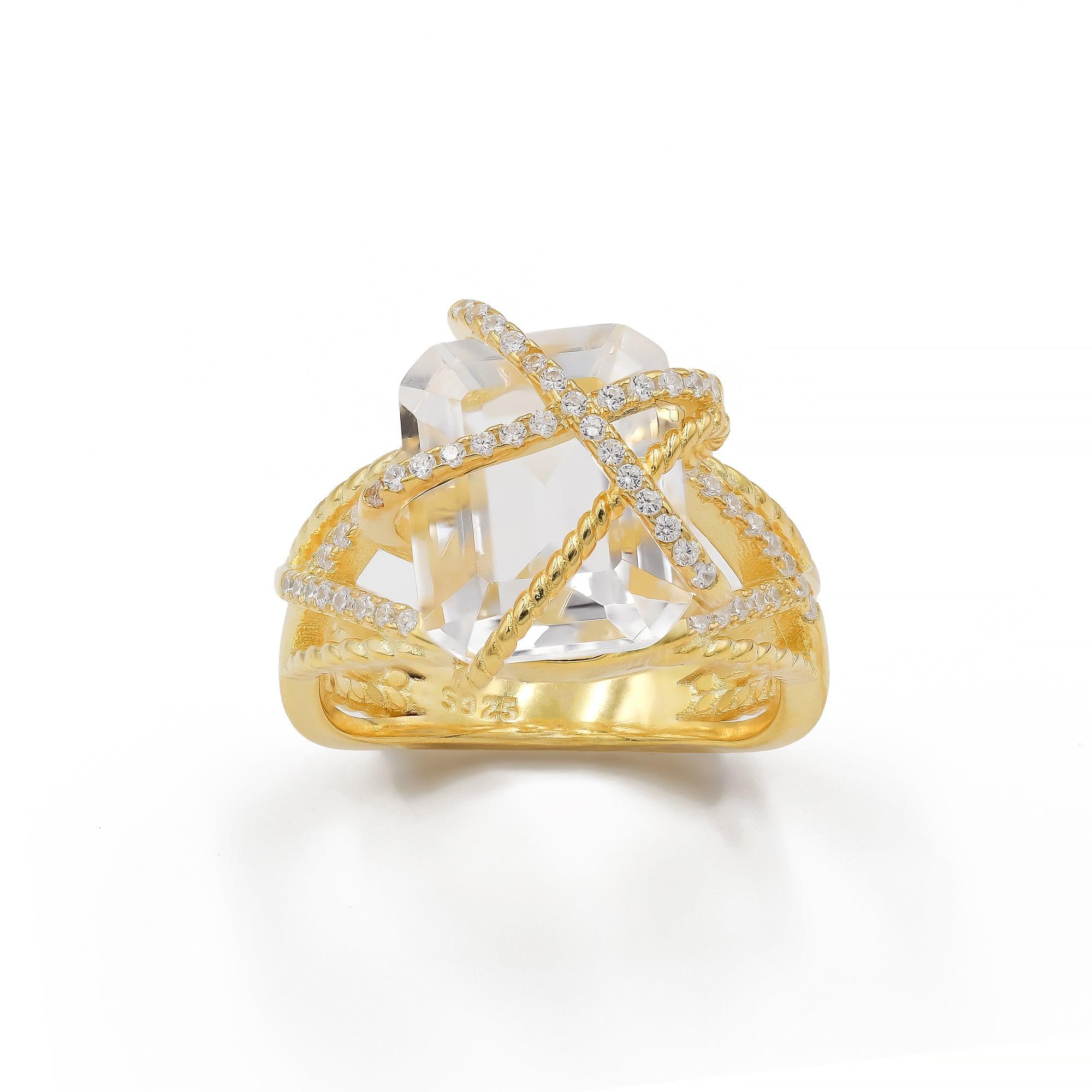Pierścionek INFINY srebrny pozłacany - kryształ górski - ELORI Jewellery