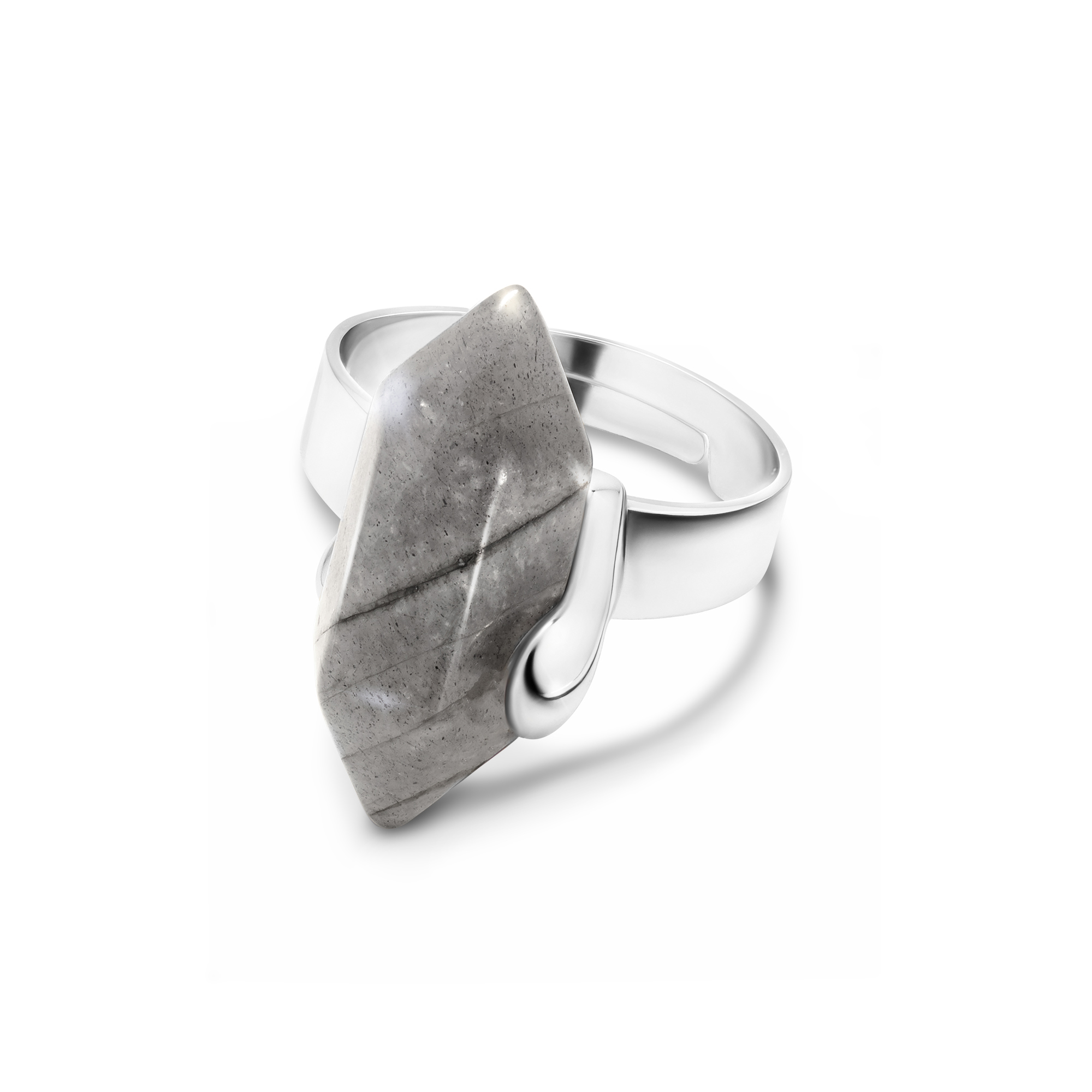 Pierścionek GRAY CRYSTAL | MODERN naturalny labradoryt (kamień kreatywności) - srebrny